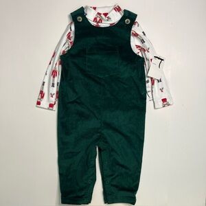 Sammy + Nat Corduroy Holiday Christmas Nutcracker Green Overalls NWT